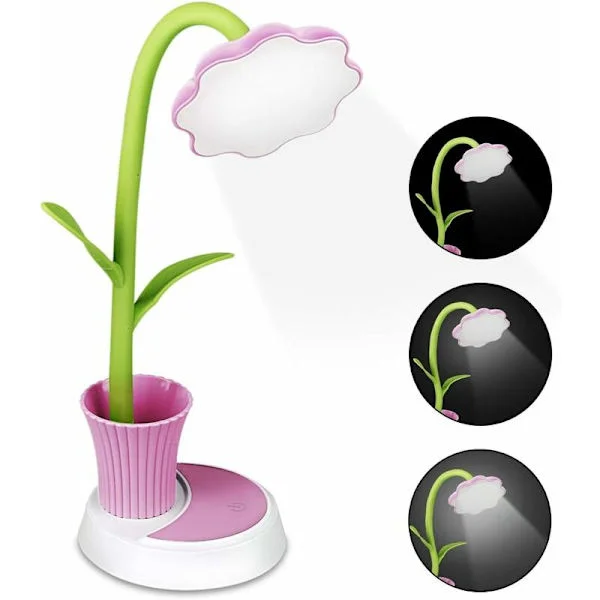 Solros Pennhållare Bordslampa USB Laddning Sovrum Kontor LED Sovsal Studenter Ögonskydd Rosa Bordslampa