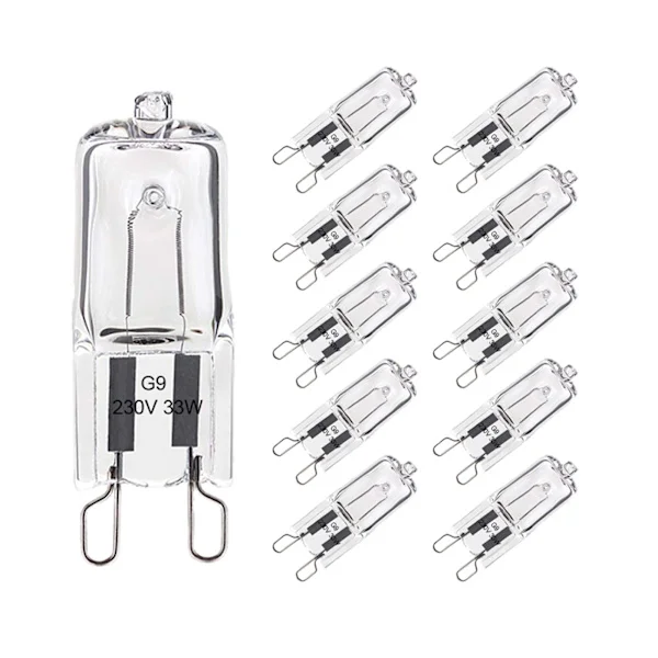 Lot af 10 G9 pærer 33W varm hvid, halogen G9 til ovn tolerance på 300°C, G9 filament kapsel pærer 420LM 230V