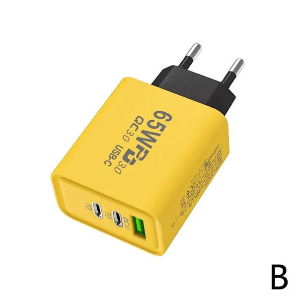 65W USB C-lader Hurtiglading EU-plugg PD USB-C Type-C Hurtiglading yelllowB EU-PLUGG