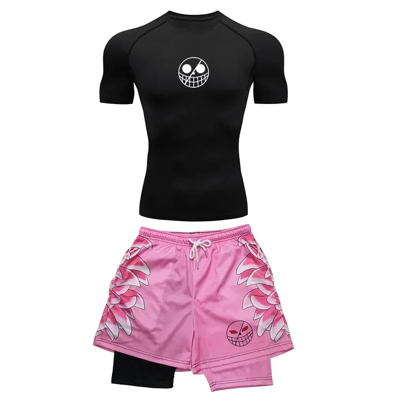 AliExpress - Survêtement de course pour hommes, imprimé Anime, entraînement, Fitness, ensemble de vêtements de Sport, Leggings de Compression, short 