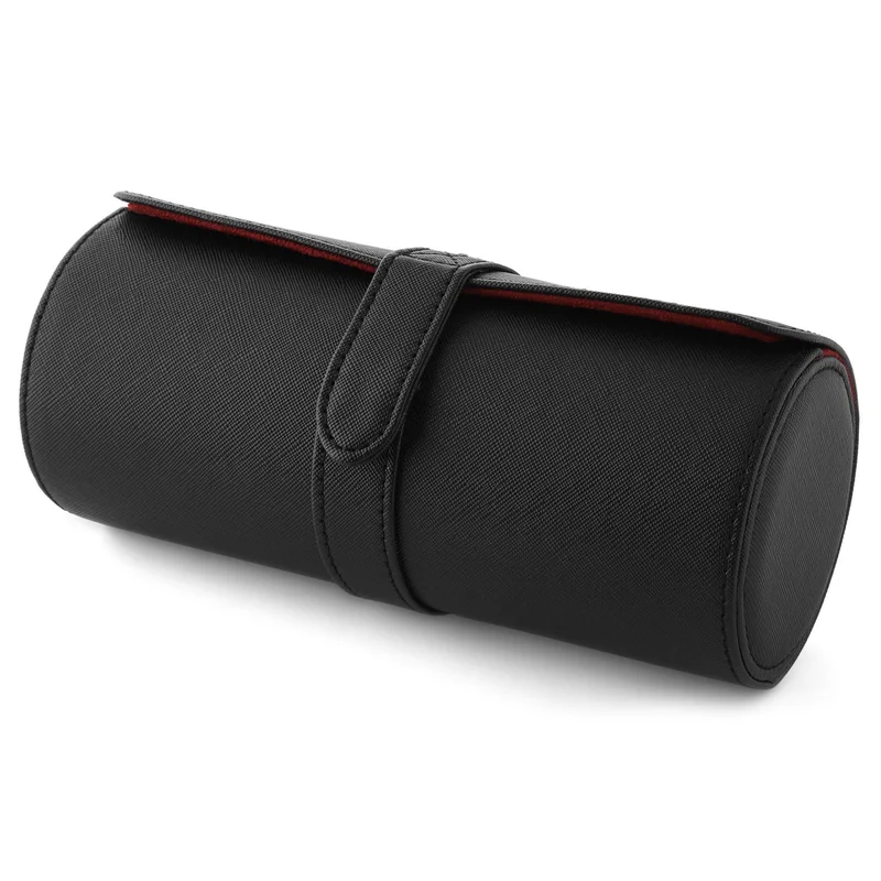Black Faux-Leather Red Velvet Travel Case - 3 Watches for Men - Watch boxes