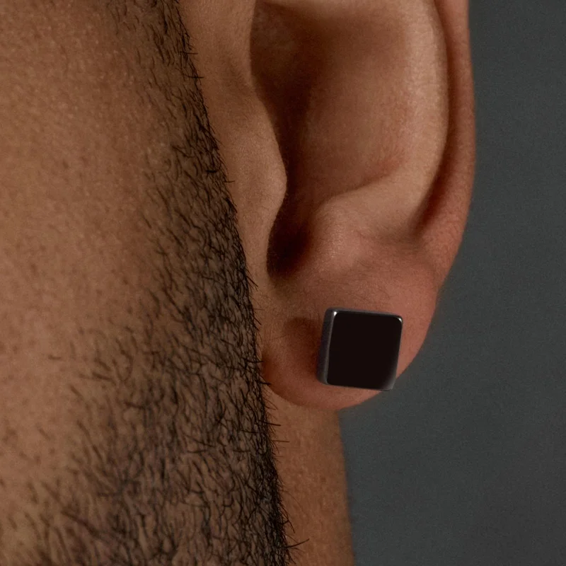 8mm Black Square Stud Earring for Men - Stud earrings