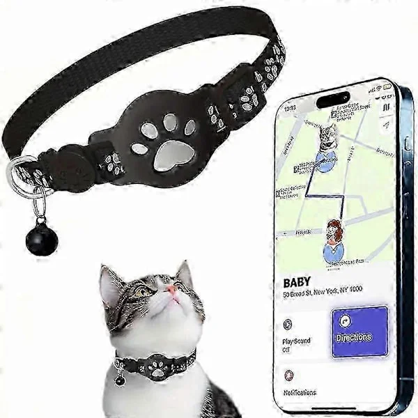 AirTag & Android GPS-sporerhalsbånd for katt, ingen månedlig avgift, vanntett reflekterende kjæledyrsporingshalsbånd for katter og hunder