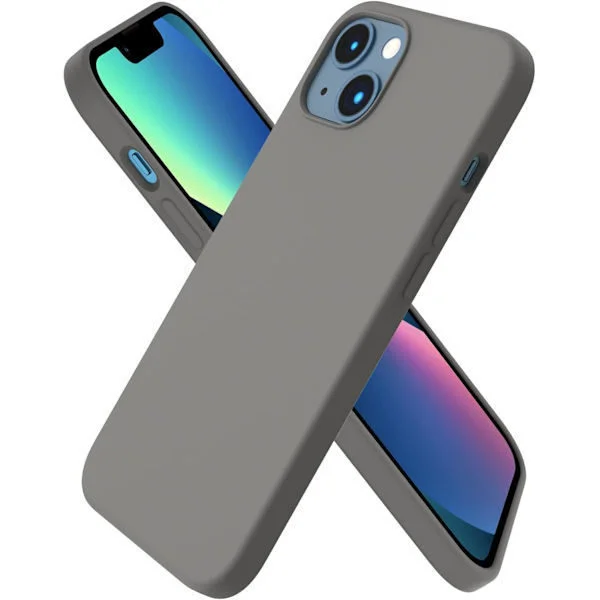 iPhone 13 Cover, Flydende Silikone Cover til 6,1 Tommer iPhone 13, Ultratyndt Cover, Fuld Dækning Stødsikkert Beskyttende Blødt Cover Kold Grå