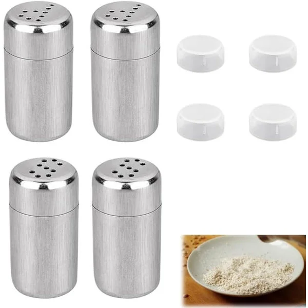 Salt- og pepperstrøere i rustfritt stål, 4 stk. Mini saltstrøere med lokk, bord salt- og pepperstrøere flaskebeholder for camping, restauranter