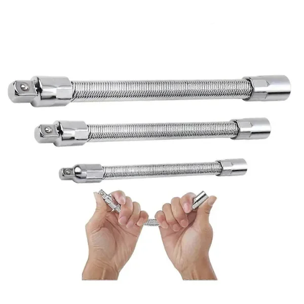 Universal Electric Socket Wrench Extension Rod, 1/4, 3/8, 1/2 Socket Wrench Drive Head, Bendable Flexible Socket Extension Rod Shaft Set (3 pcs)