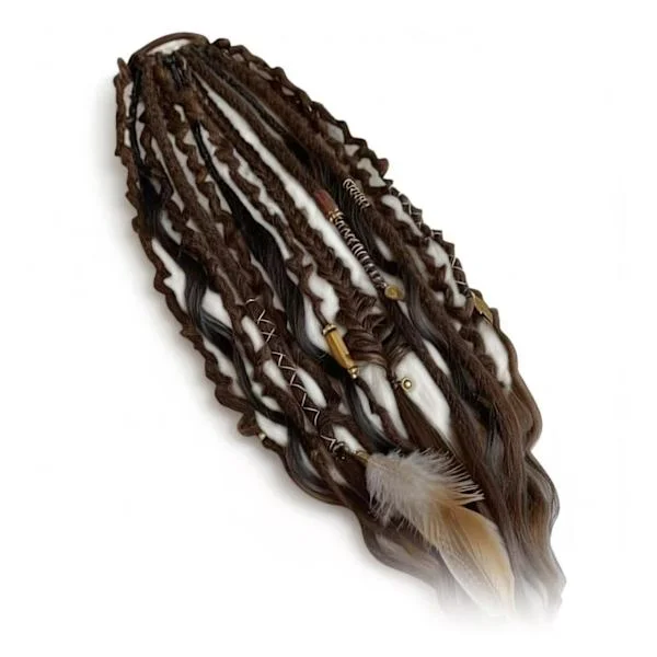 Elastisk Dread-hestehale, med hårtau, Boho flettet hestehale-forlengelse, med perler, skjell og sjarm, håndflettet lang dreadlock-hestehale