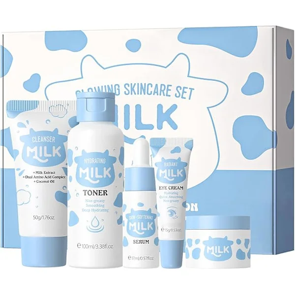 Koreansk hudvårdsset, Glass Skin Care presentförpackning, Ris hudvårdsset & kit - Rengöring, Toner, Serum, Kräm, Ögonkräm, Ansiktskit BLÅ