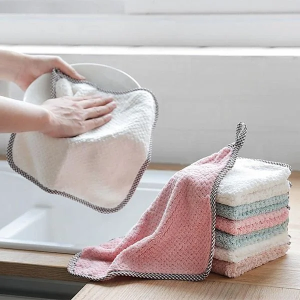 Hängbar korallfleece handduk kök rengöringshandduk fyrkantig disktrasa superabsorberande handduk - Beige