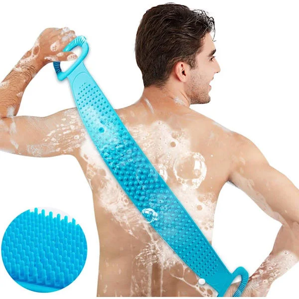 Silikon ryggborste för dusch, extra lång 76 cm dusch ryggborste, exfolierande kroppsborste för män och kvinnor, kroppsborste långvarig och lätt att 