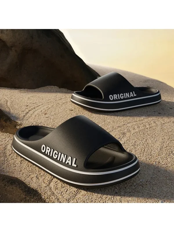 AliExpress - Feslishoet Damen-Badeschlappen mit Schriftzug, einfarbige Herren-Sandalen mit dicker Sohle, rutschfeste Badeschuhe für drinnen, Sommer-