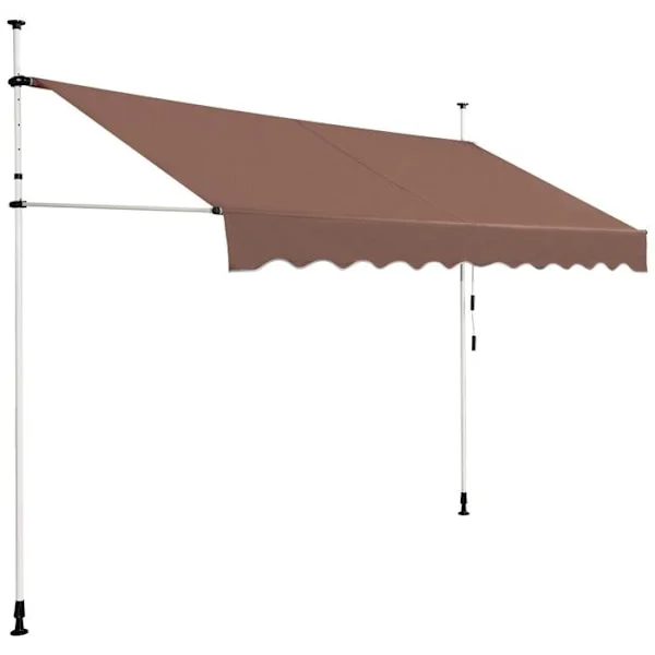 COSTWAY Verkkokauppa Käännettävä Manuaalinen Ilman Porauksen 300x125CM-Kulma, Korkeussäädettävä-Metallista ja Kangasta-Ikkuna, Parveke, Puutarha-Kahv