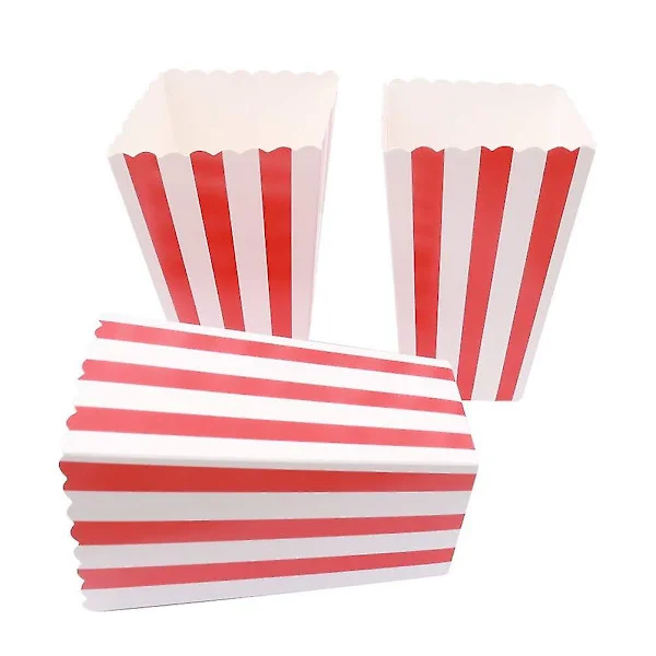 50 stk popcornposer, små popcornkartonger stripete papir popcornbokser pappeske godteribeholder for fester, søtsaker, barn