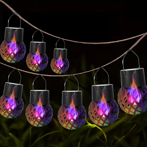 Solarflamlykta med Realistiska Flimrande Flammor, 4/8-pack Hängande/Stående Utomhussollampor för Uteplats Trädgård Balkonginredning