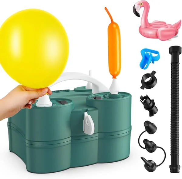 Ballongpumpe, 3-i-1 luftpumpe for oppblåsbare gjenstander og ballonger, elektrisk ballongpumpe for latex 260q folieballonger, hurtigfyllende 110V AC 