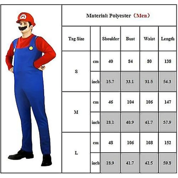 Super Mario Bros. Kostyme for voksne menn Kostyme Cosplay Kostyme