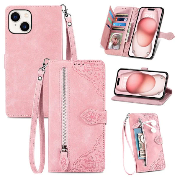 Lämplig för iPhone mobiltelefonfodral - mobiltelefon läderfodral flipfodral präglat kortfack läderfodral Brun iPhone 16 Plus iPhone 16 Plus Brun