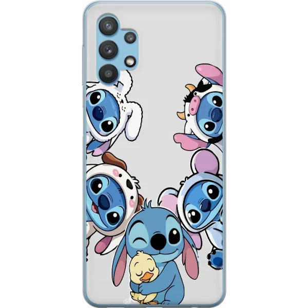 Kompatibelt Mobilskal till Samsung Galaxy A32 5G Stitch kawaii samling söta figurer runt ramen, med en gullig och lekfull design i blått. Älskvärd ko