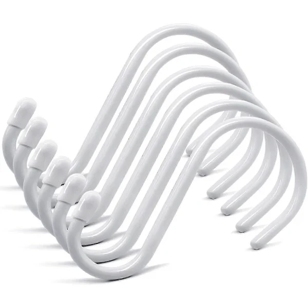 6-pakning Store Vinylbelagte S-kroker 6 Tommers Store S-kroker for Oppheng Kraftig Hvit Sklisikker Stål Metall S Hengerkroker for Oppheng av Planter 
