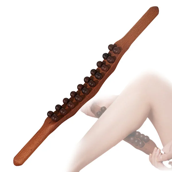 Gua Sha träpinne verktyg träterapi skrapning lymfatisk dränering massageapparat, dubbel rad 20 pärlor punktbehandling Gua Sha verktyg
