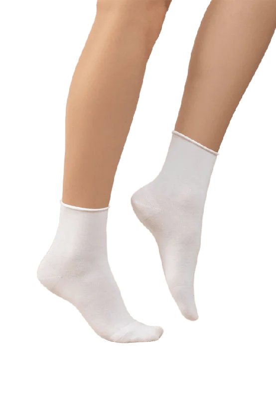 BleuForêt Ankelsocka i 97% bomull, roll-top Sockor Dam Vit 36/38