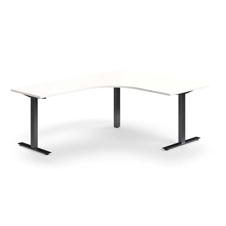 Desk QBUS, L-shaped, 1600x2000 mm, T-frame, black frame, white