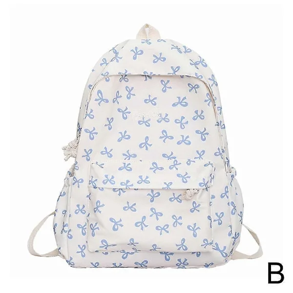 Nylon School Bag Cute School Bags for Girls Teen Bow Backpack Casual Travel Bag Blue