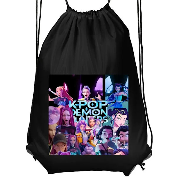 Gymnastikpåse för barn | Bekväm och praktisk KPop Demon Hunters anime-stil mörk design svart[JUN]