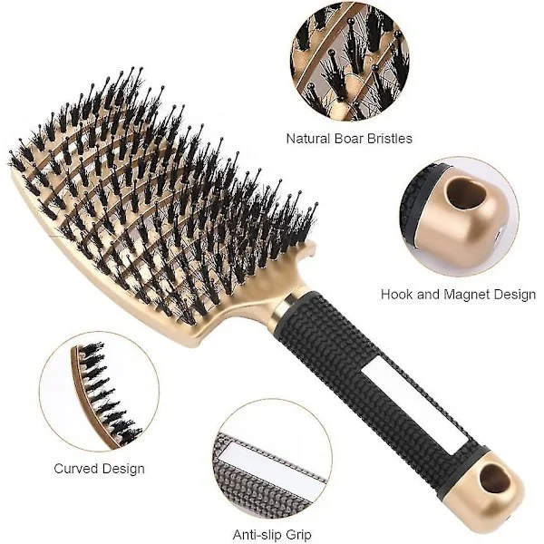 Hair Brush, Paddle Brush with Boar Bristles for Women, Soft Massage Hair Brush, Detangling Brush for Long Thick Curly Hair (hy)