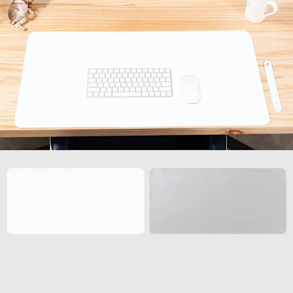 Musematte 70x35cm PU-skinn Skrivebordsunderlag for Bærbar PC, Kontor og Studier - Optimal Beskyttelse og Komfort C Hvit + Sølv