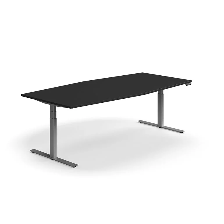 Stående mødebord QBUS, buet, 2400x1200 mm, sølvfarvet stel, sort