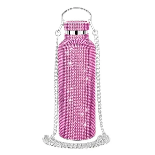 Diamant Vattenflaska i Rostfritt Stål, Bärbar Glitter Rhinestone Vattenflaska, Axelväska, Bling Termos 600ml C