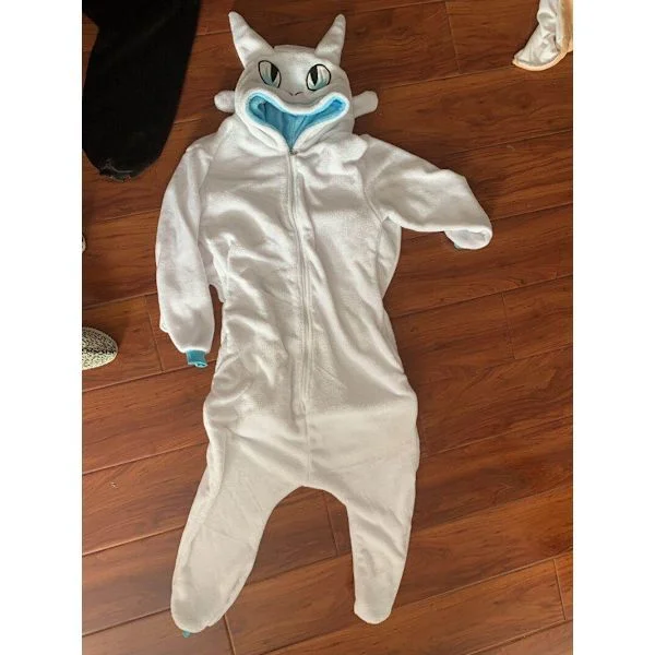 【14y】Dragetreneren Tannlaus Kigurumi Dame Vinter Flanell Dyre-onesie Søt Cosplay Nattøy Jumpsuit Pyjamas Hvit Hvit M