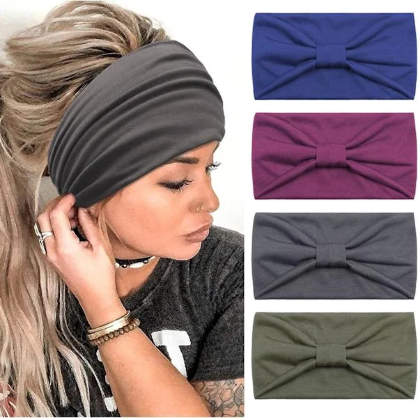 4 stk pandebånd kvinder bred elastisk blød boho pandebånd leopardprint yoga sport pandebånd flerfarvet pandebånd kvinder(E)