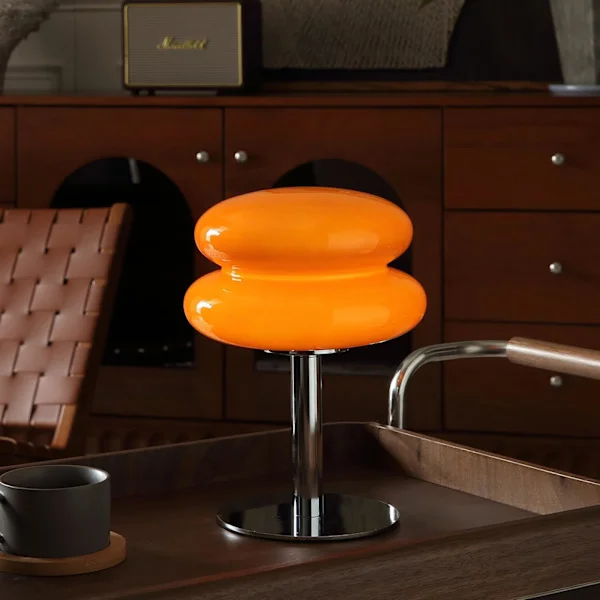 Lasinen Yöpöytälamppu Makuuhuoneeseen, Mid Century Modern Sieni Lamppu, Retro Munakastike Lamppu, Söpö Yöpöytälamppu Tyttöjen Lahjoiksi, Oranssi