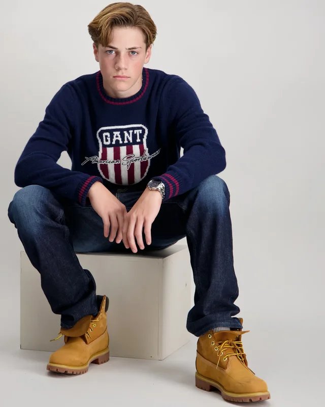 GANT GRAPHIC KNIT C-NECK Blå Genser Gutt - Kids Brand Store