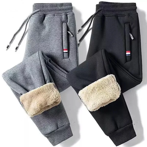 Herre Joggingbukser Fleeceforet Vinter Casual Varme Termiske Joggingbukser med Snøre i Taljen til Mænd Sweatpants med Lynlåslommer Tykke 