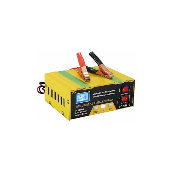 12V/24V intelligent batterilader, pulsreparasjonstype lader med digitalt display for bilbatteri, celle, motorsykkel