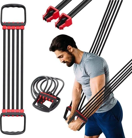 Modstandsrør træningssæt med håndtag - fitness elastikker - fitnessbånd - fitness - træning - modstandsbånd.