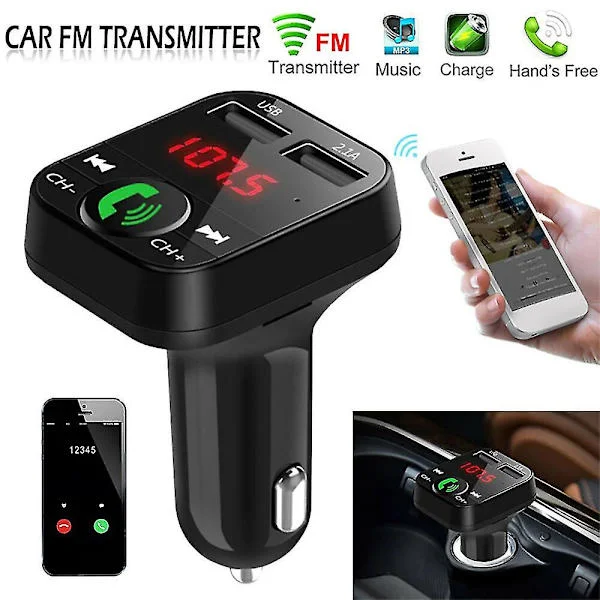 Trådløs Bluetooth Bil FM-sender Dual USB-lader Lader Aux-adapter Handsfree