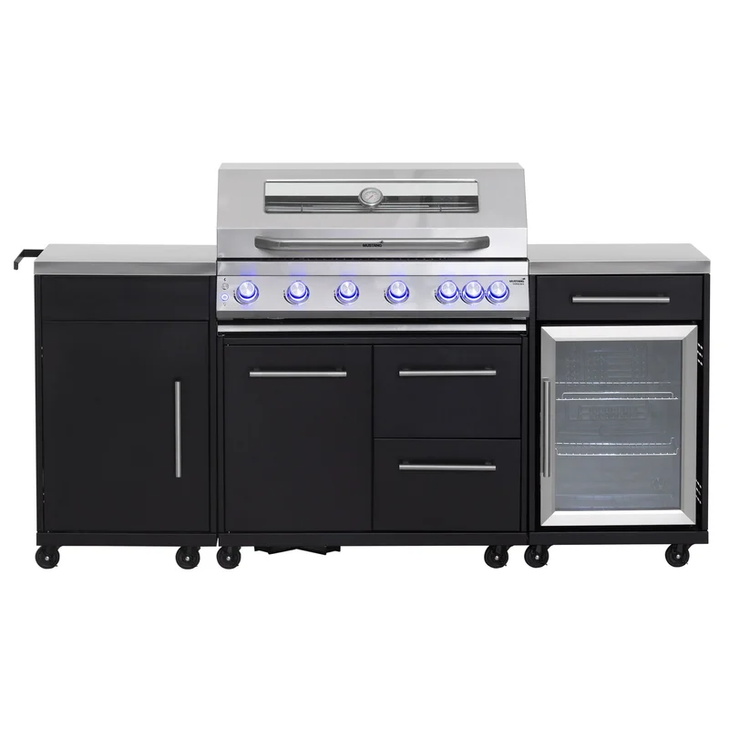 Mustang Topaz 6+1 gasgrill udekøkken med køleskab - Rustfrit stål, sort | KitchenOne