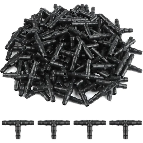 100 Stycken 4/7 mm Plast T-Koppling, Tagghylsa T-Koppling för Trädgårdsslang, Droppbevattning T-Koppling, för Trädgårdsbevattningssystem, Gräsmatta