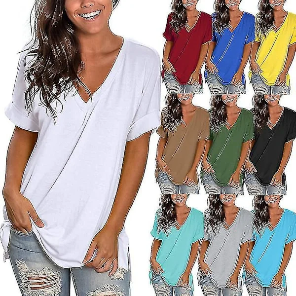 Dametøj T-shirt Sommer Tops 2022 Sommer V-hals Løstsiddende Casual