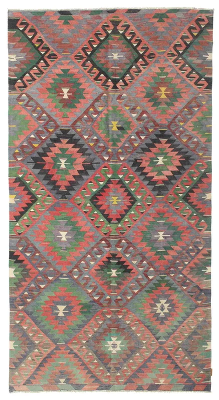 Tessuto A Mano Kilim Vintage Tappeto 181X342 Vintage Di Lana Grigio/Rosso
