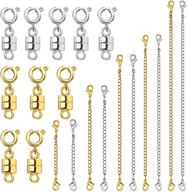 Halskædeforlænger og magnetisk halskædelås, guld- og sølvkædeforlængere til halskæder og armbånd