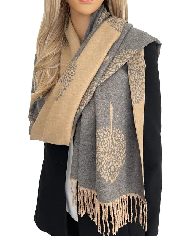 Cashmere Livets Tre Skjerf, Vendbar Skjerf Dame Cashmere Sjal, Stort Skjerf, Varmt Skjerf, Livets Tre Trykt Dame Skjerf Langt Skjerf