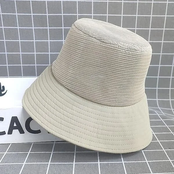 Stor Mesh Fiskarhatt för Män Bred Brätte Herrkeps Solid Färg Cool Andningsbar Panama Hatt Solskydd Sommarhinkhatt(M (58CM),Khaki 2)