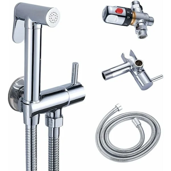 Toalett Dusch Kit Termostatisk Blandare Dusch med Handdusch för Intimhygien Anti-Skållning Kromat Mässing Toalett Bidet Spray Set Bidet Dusch -