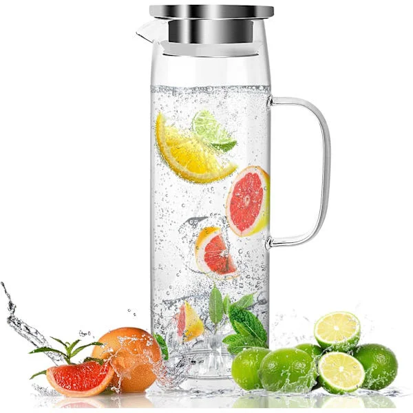 Glaskaraffel med låg - 1,5 L - Borosilikatglas vandkaraffel - Varmebestandig vandkaraffel - Transparent kande