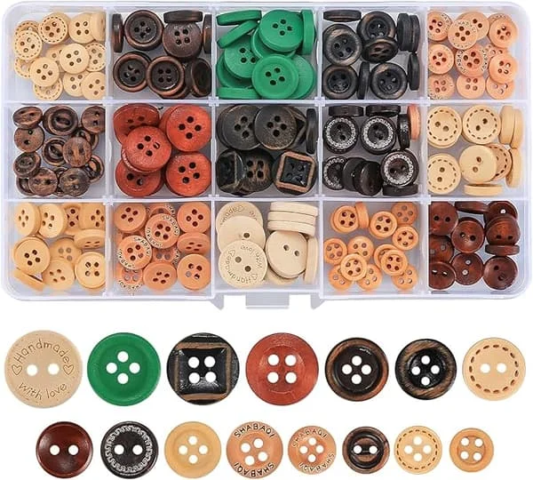 Assorterte 225 Treknapper Håndlagde DIY Skjorteknapper 13mm 15mm Flerstørrelser